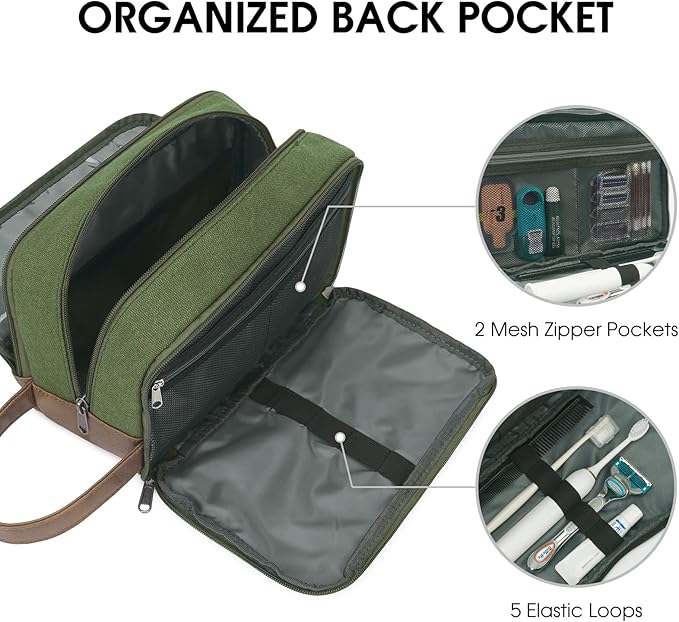WANDF Travel Toiletry Bag for Men Large Toiletries Shaving Bag Water Resistant Hanging Dopp Kit Travel Accessories Bag for Women Men (Green)