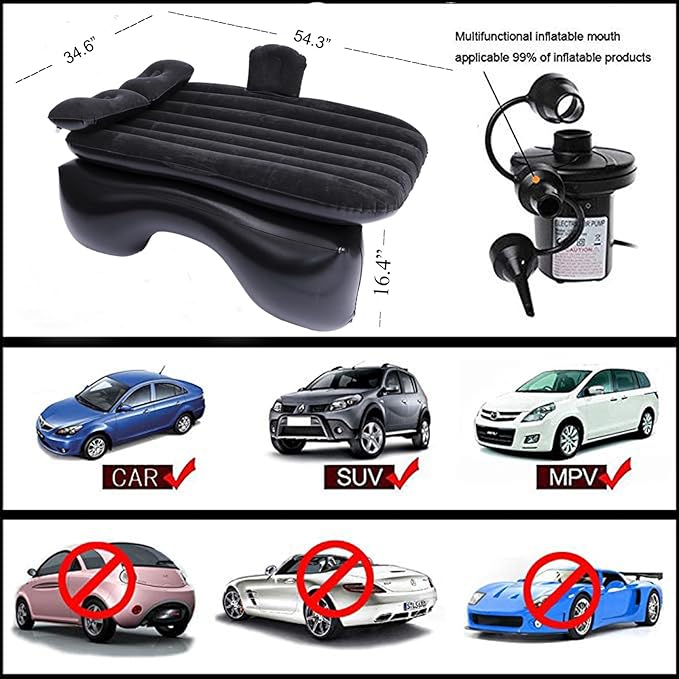 Inflatable Car Air Mattress Back Seat Bed,Thickened Car Travel Camping Air Mattress with Air Pump,Blow Up Bed Portable Car Sleeping Mattress for Car Universal SUV