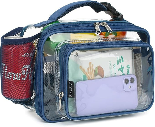 FlowFly Kids Lunch box with buckle Insulated Cooler Back to School Thermal Meal Tote Kit for Girls, Boys, Clear#Cyan