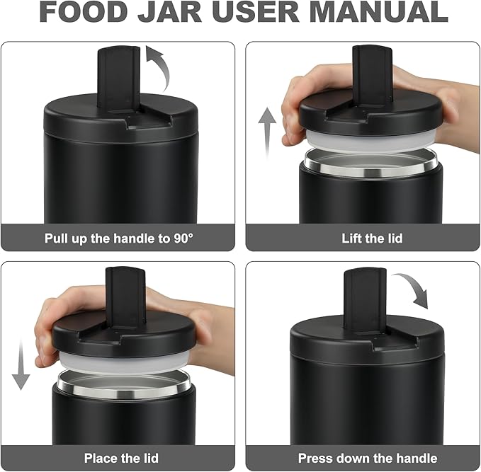 Soup Thermo for Hot Food Insulated Vacuum Food Jar with Buckle Lid, Stainless Steel Wide Mouth Leak Proof Lunch Container for School Travel