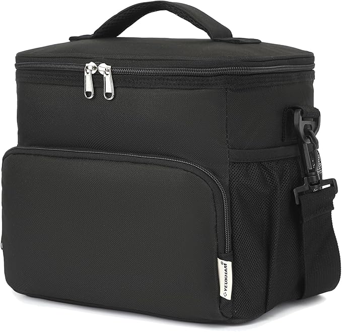 Unisex Insulated Lunch Bag, Black, 10.2 x 7.5 x 9 inches, Durable Oxford Fabric, PEVA Lining, 3+ Years