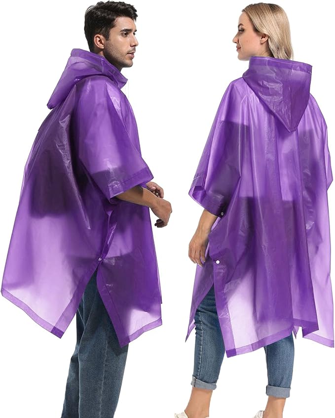 Reusable Rain Ponchos with Drawstring Hood for Adults, Waterproof Thicken Rain Coat, 2 Packs
