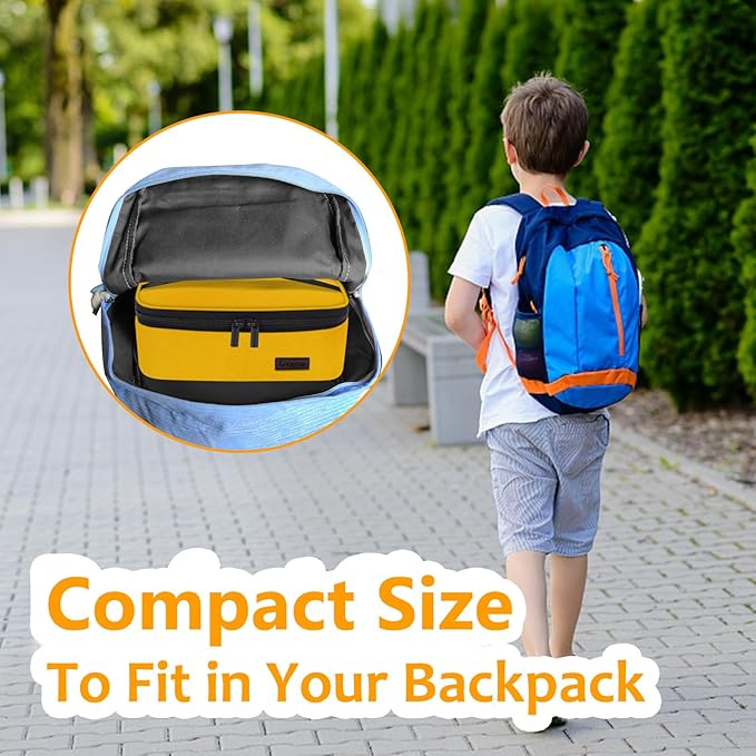 Gloppie Mini Lunch Box Small Kids Lunch Bag Compact LunchBox Bag, CPC Certified | Child-Safe Materials, Insulated LunchBag Reusable Sandwich Containers Snack Box, Yellow