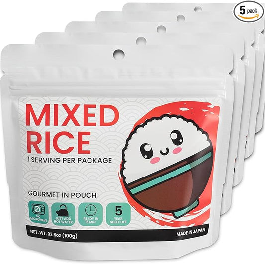 Camping and Backpacking Food | Dehydrated Freeze-Dried Japanese Gomoku Mixed Rice | Emergency Food with 5-year Shelf Life | Made in Japan [5 pack]