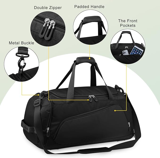 HUA ANGEL Waterproof Gym Bag with Shoe & Wet Compartment Large Capacity Sports Duffel Bag Men Women Travel Fitness Workout