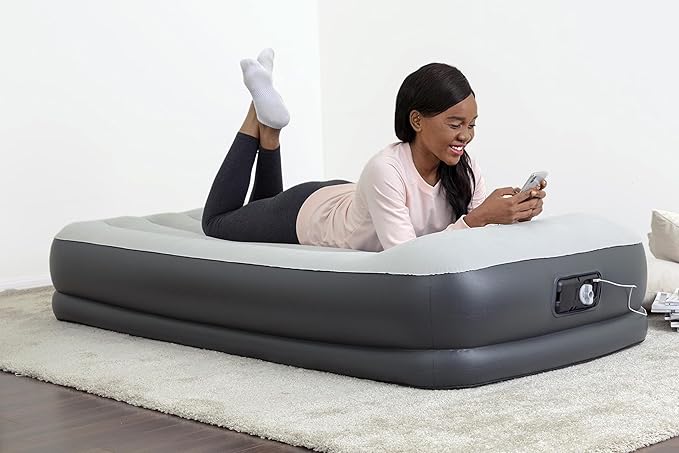 SleepLux Durable Inflatable Air Mattress with Built-in Pump, Pillow and USB Charger