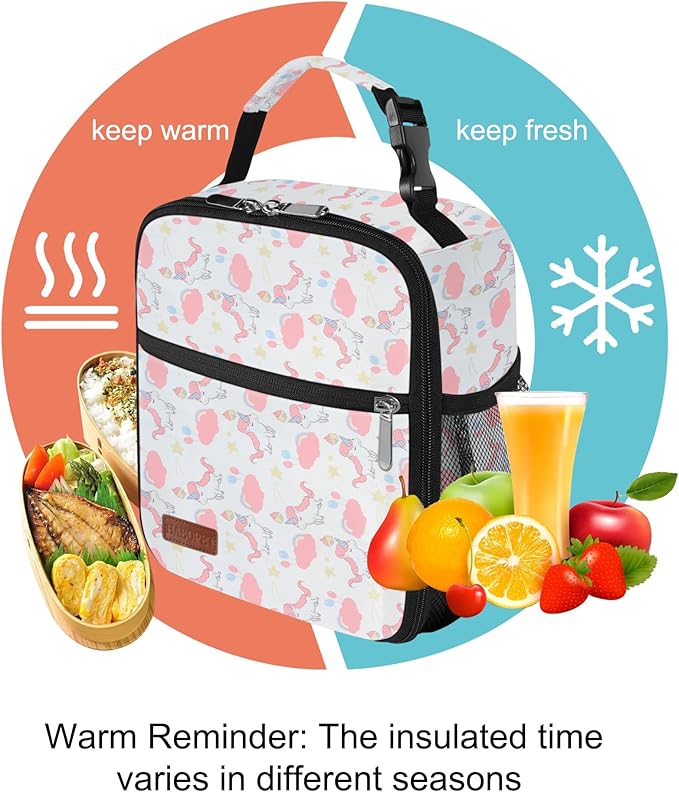 Lunch Box for Men & Women Durable Lunch Bag for Adults Reusable Small Lunchbox White Unicorn