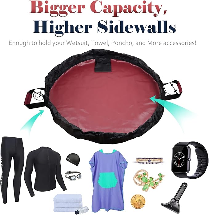 Wetsuit Change Mat, Portable Large Beach Dry Bag Waterproof Changing Mats with Shoulder and Handle Strap for Surfing