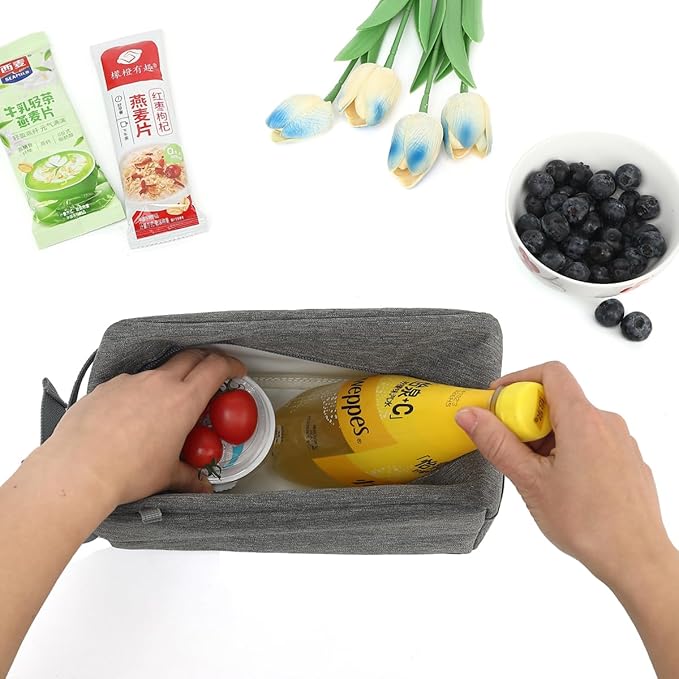 Snack Bags Mini Cooler lunch Bag Freezer Insulated Lunch Box Pouch with Buckle for Adults Work Travel,Grey