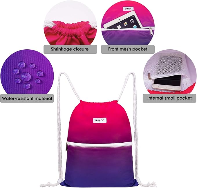 WANDF Drawstring Backpack String Bag Sackpack Cinch Water Resistant Nylon for Gym Shopping Sport Yoga (Red)