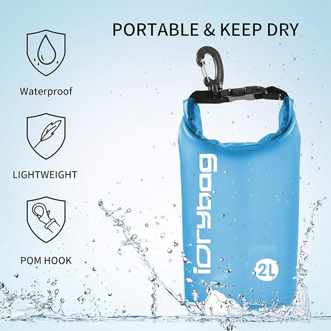 IDRYBAG Clear Dry Bag Waterproof 2L/5L/10L/15L/20L, Small Dry Sack Waterproof Bag for Kayaking