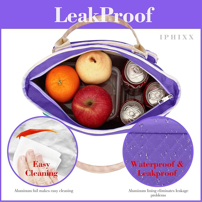 Lunch Bag Women Insulated Lunch Box for Adults - Leakproof Large Purse Lunch Tote Bags for Women with Adjustable Shoulder Strap Zipper Side Pockets for Work