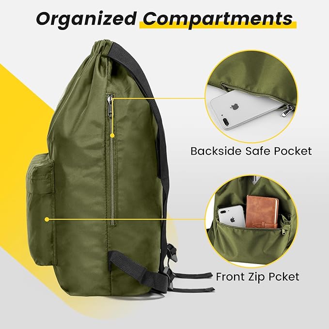 Vorspack Drawstring Backpack Water Resistant String Bag Sports Gym Sack with Side Pocket for Men Women