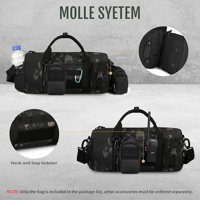 Huntvp Tactical Duffle MOLLE Handbag Gear Military Travel Carry On Shoulder Bag Small Valise