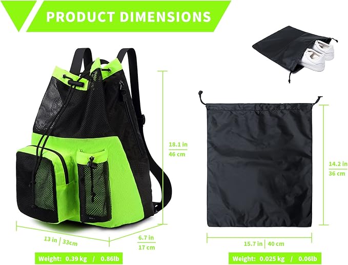 Lohol Large Mesh Drawstring Backpack with Shoe Bag, Durable Swimming String Sack with Handle for Sports Gym Yoga Beach Travel