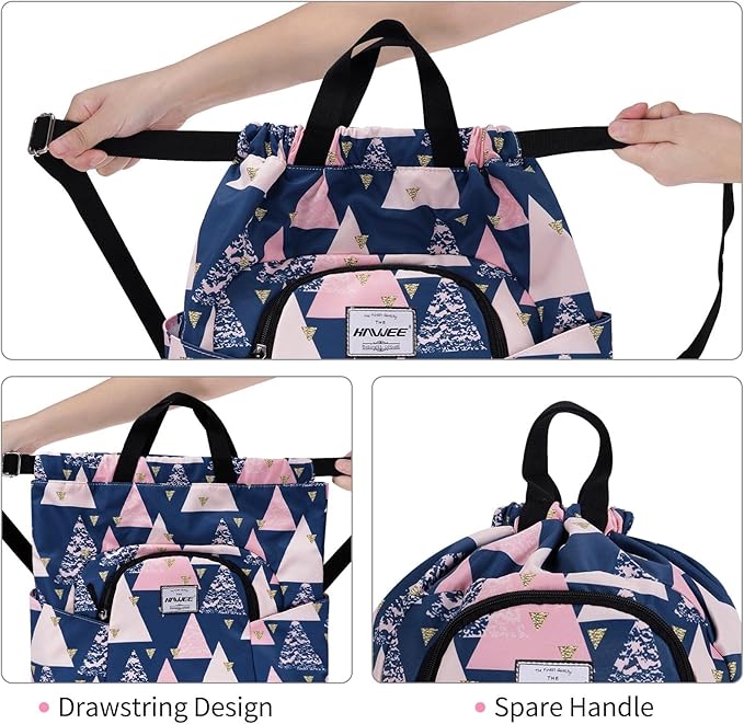 Dry Wet Drawstring Backpack with Shoe Compartment for Women Adjustable Gym Bag