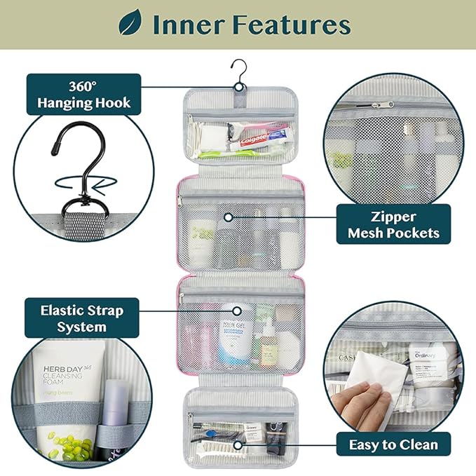 PAVILIA Hanging Toiletry Bag Travel Bag Women Men, Foldable Cosmetic Organizer, Roll up Makeup Bag, Water Resistant Accessories Toiletries, Large Travel Essentials Kit (Purple Floral)