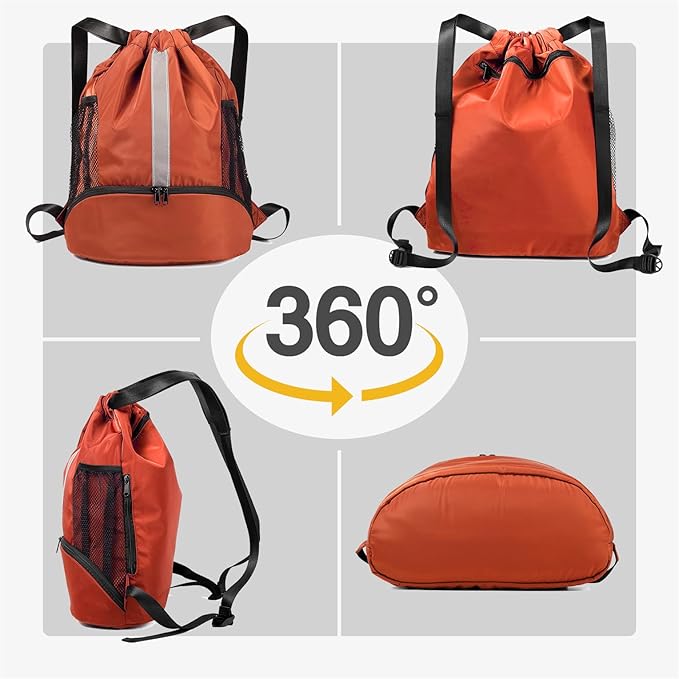 BeeGreen Drawstring Backpack Sports Gym Bag With Shoe Compartment and Two Water Bottle Holder …