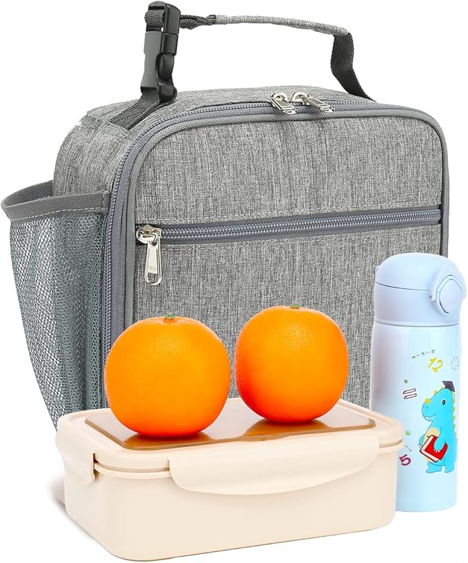 FlowFly Kids Lunch box Insulated Soft Bag Mini Cooler Back to School Thermal Meal Tote Kit for Girls, Boys(Heather Grey)