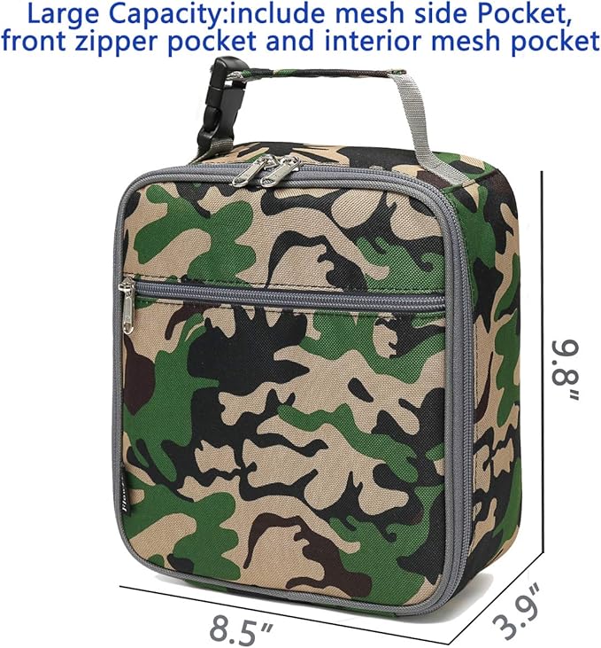 FlowFly Kids Lunch box Insulated Soft Bag Mini Cooler Back to School Thermal Meal Tote Kit for Girls, Boys, Forest