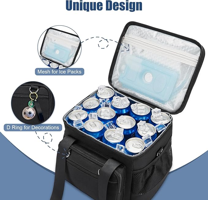 Insulated Lunch Box for Men/Women: Reusable Lunch Bag for Work Office Daytrip Picnic Beach - Leakproof Cooler Tote Bag Organizer for Adults - Black