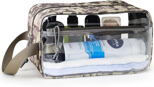 TACTICISM Clear Toiletry Bag Men, Large Capacity See Through Travel Bag with Handle for Toiletries Travel Essential with 2 Pockets, ACU Camo