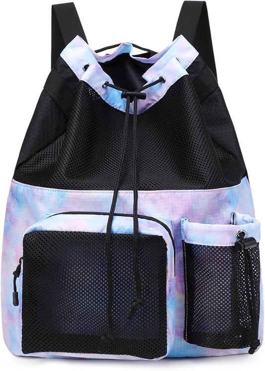 Lohol Large Mesh Drawstring Backpack with Shoe Bag, Durable Swimming String Sack with Handle for Sports Gym Yoga Beach Travel