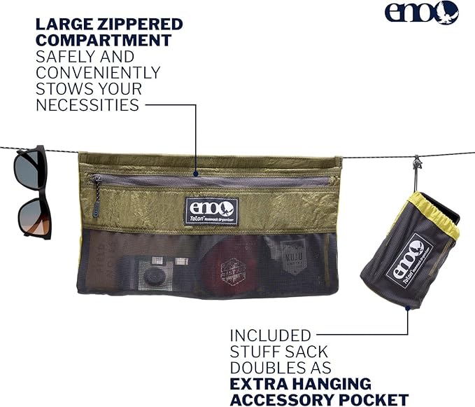 ENO Talon Hammock Organizer - Hanging Organizer for Camping & Backpacking Hammocks - Organizer Bag for Water Bottles, Travel Essentials, and Hiking Essentials