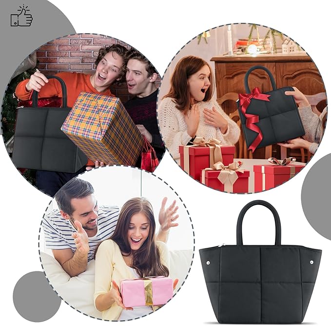 Coobiiya Thickened Leak-proof Lunch Box Lunch Bag Women, Small Insulated Quilted Puffer Lunch Box for Work, Ultralight Reusable Cute Lunch Cooler Tote Bags for Adult, Men, Office, Travel (Black)