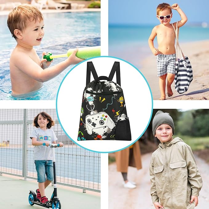 WAWSAM Gym Drawstring Backpack String Bag - 15” x 17” Sports Gym Bag for Kids Waterproof Swimming Beach Shopping Yoga Bag