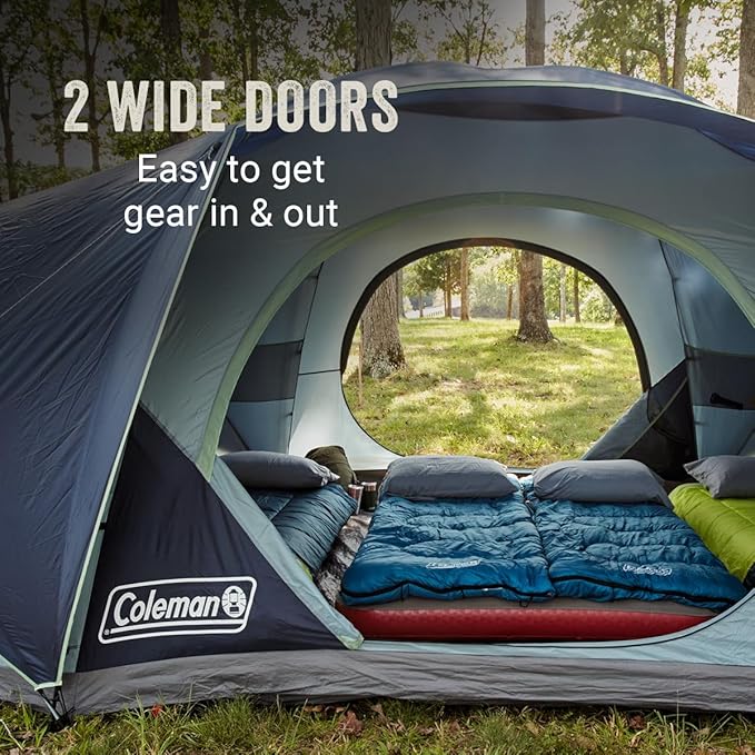 Coleman Skydome XL Large Family Tent with 5 Minute Setup, Weatherproof 8/12 Person Tent with Rainfly & Carry Bag, Fits Multiple Queen Airbeds, Made of PFAS-Free Materials