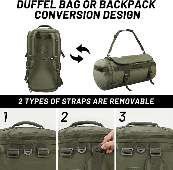 MIER Large Duffel Backpack Sports Gym Bag with Shoe Compartment, Heavy Duty and Water Resistant, Dark Green, 60L