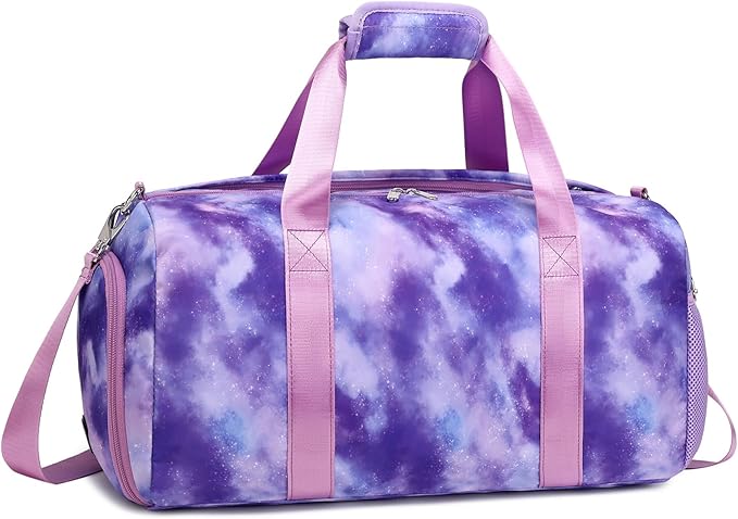 Dance Bag for Girls Gym Bag Sports Duffle Bag with Shoes Compartment Wet Pocket Weekender Overnight Bag for Girls Women Teens Travel Duffle Bag Water Resistant