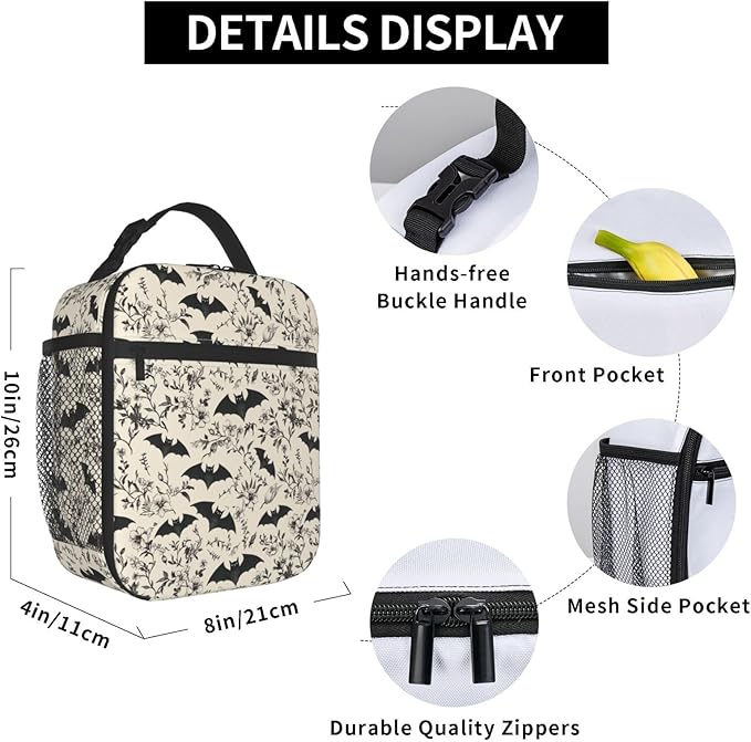 Bat Lunch Bag Insulated Reusable Lunch Box Thermal Cooler Tote For Men Women Work Travel Picnic Hiking