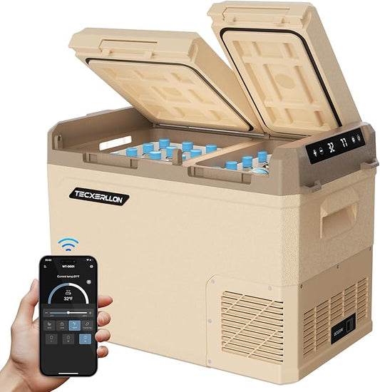 12 Volt Car Refrigerator, 35 Quart Dual Zone Portable Fridge Freezer with APP Control, Electric Cooler for Car Camping, Overlanding, RV, Truck and Home Use, 12/24V DC & 110/240V AC, -4℉-68℉