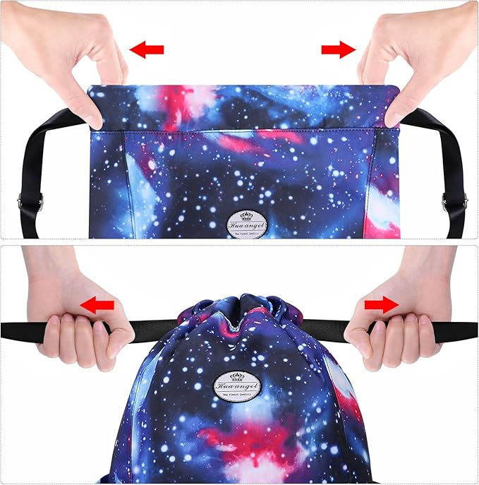 HUA ANGEL Floral Print Drawstring Bag - Lightweight Waterproof Cinch Sackpack with Side Pocket for Men & Women Travel Gym Bag