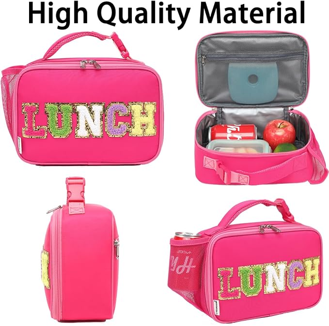 Insulated Lunch Box for School, Thermal Reusable Durable Freezable Lunch Bags for Kids Boys Girls Men Women - Small Soft Cooler Portable Lunch Tote Kit for Work Picnic Travel,Rose Red Alphabet