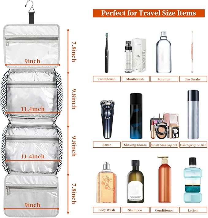 Hanging Travel Toiletry Bag,Large Capacity Cosmetic Travel Toiletry Organizer for Women with 4 Compartments & 1 Sturdy Hook,Perfect for Travel/Daily Use/Christmas