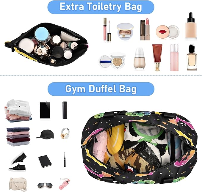 Pumpkins and Bats Travel Duffel Bag Waterproof Gym Sport Tote Bag Carry On Weekender Bag with Compartment