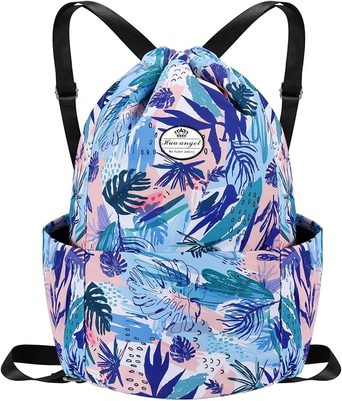 HUA ANGEL Floral Print Drawstring Bag - Lightweight Waterproof Cinch Sackpack with Side Pocket for Men & Women Travel Gym Bag