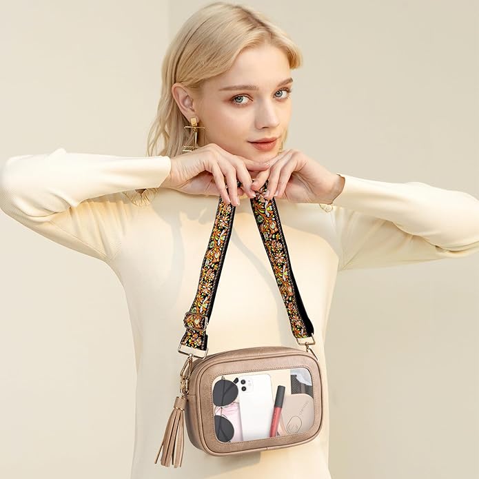 Viva Terry Clear Bag for Stadium Events Approved, Small Clear Crossbody Purse with 2 Adjustable Straps for Makeup Toiletry