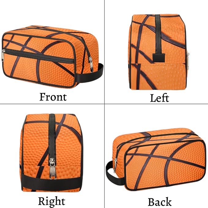 Basketball Texture Ball Portable Travel Toiletry Bag, Sport Dopp Kit Cosmetic Organizer Makeup Bag Shower Shaving Bag for Men Women