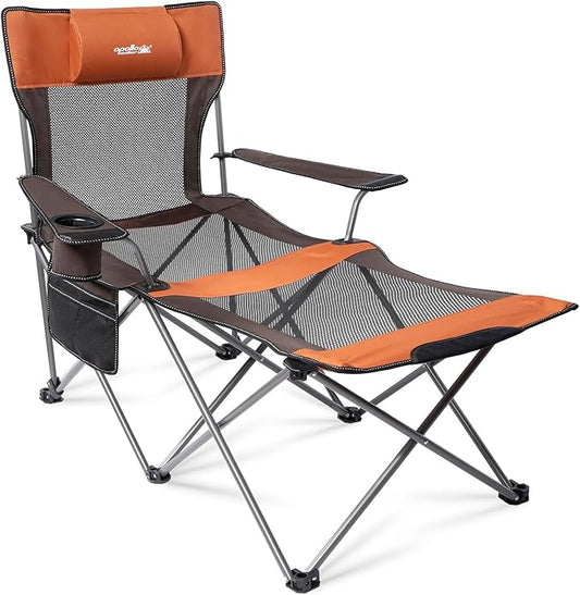 apollo walker Camping Chairs for Adults - 6 Legged Beach Chair with Foot Rest, Breathable Mesh, Adjustable 90° - 135° Reclining Lounge Chair Outdoor, Folding Chairs for Outside with Detachable Pillow