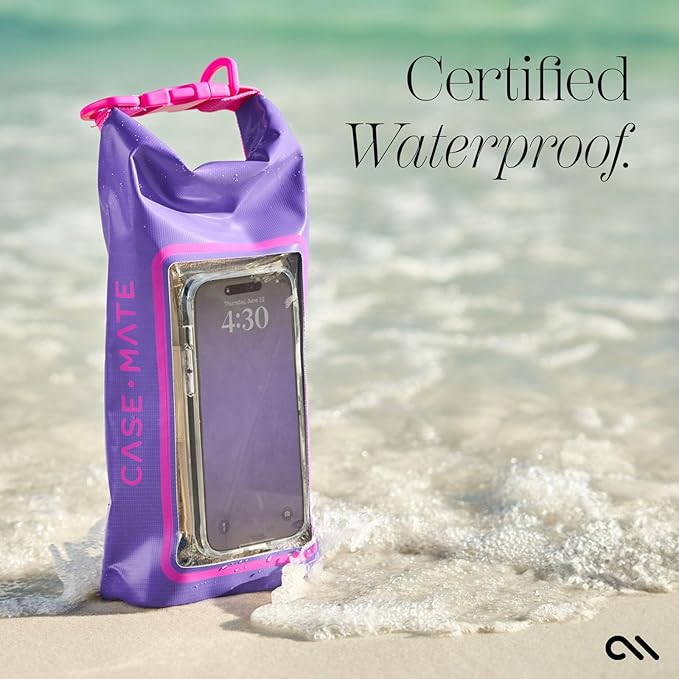 Case-Mate Purple Paradise Mini IP68 Waterproof Bucket Bag - Roll Top Dry Bag 2L Cap with Waterproof Pouch for Swimming Kayaking Boating Travel and More - For Phones Up to 7"