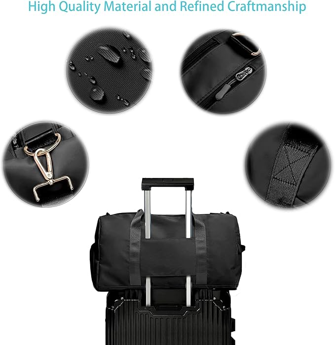 Gym Bag for Men Women with Separation for Wet and Dry, Shoe Storage, Waterproof Travel Duffle Bag for Gym, Swimming, Yoga, Sports (Black)