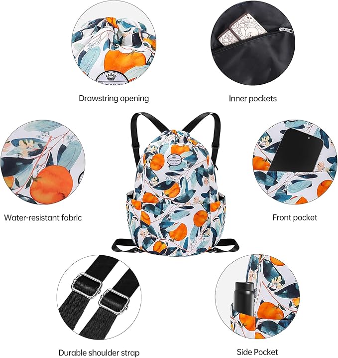 HUA ANGEL Floral Print Drawstring Bag - Lightweight Waterproof Cinch Sackpack with Side Pocket for Men & Women Travel Gym Bag