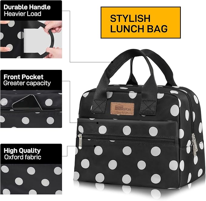 HOMESPON Insulated Lunch Bag for Women Men Lunch Box Cooler Lunch Tote for Work Picnic (Polka Dots)