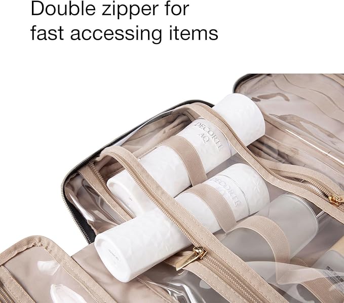 BAGSMART Toiletry Bag Travel Bag with Hanging Hook, Water-resistant Makeup Cosmetic Bag Travel Organizer for Accessories, Shampoo, Full-size Container, Toiletries (Camel, Medium)