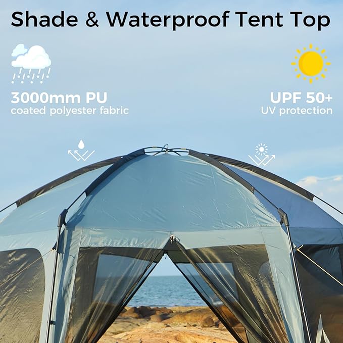 KingCamp Screen Tent, Camping Tent for 6-8 Person 12' x 12' Portable Screen House Room with Detachable Sunshade for Camping, Garden & Backyard