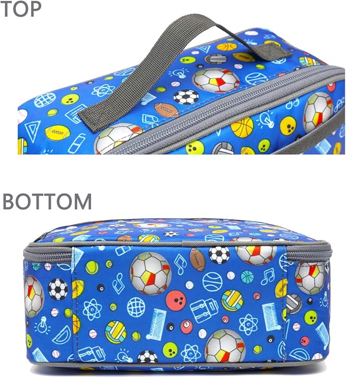 FlowFly Kids Lunch box Insulated Soft Bag Mini Cooler Back to School Thermal Meal Tote Kit for Girls, Boys,football